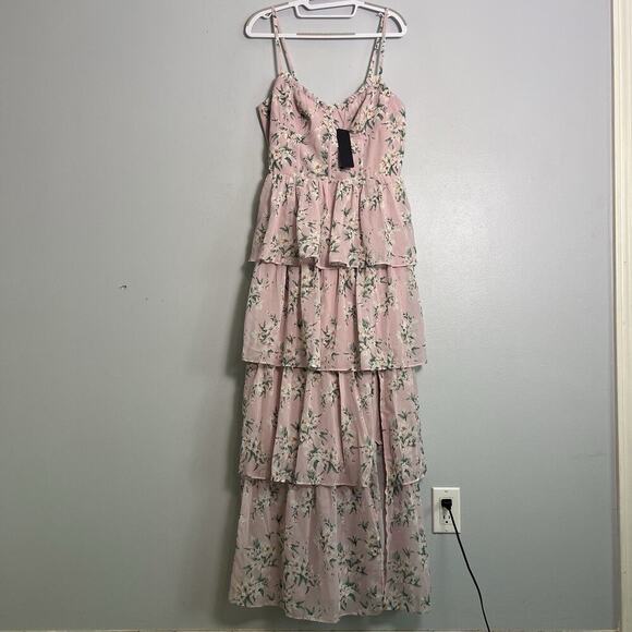 Vigi Dresses & Skirts - NWT VIGI Flourishing Shine Light Pink Floral Tiered Maxi Dress Sz L
